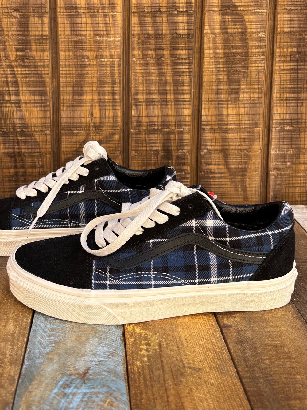NWTS Vans Navy Blue Plaid Old Skool Classic Shoes - Picture 9 of 16